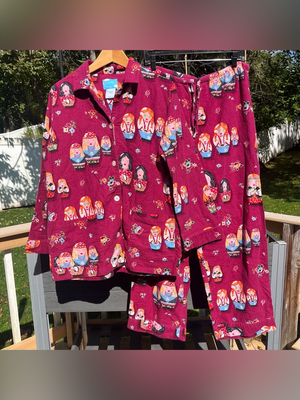 Nick & Nora Matryoshka Russian Nesting Dolls Cotton Flannel Pajama Set Size L